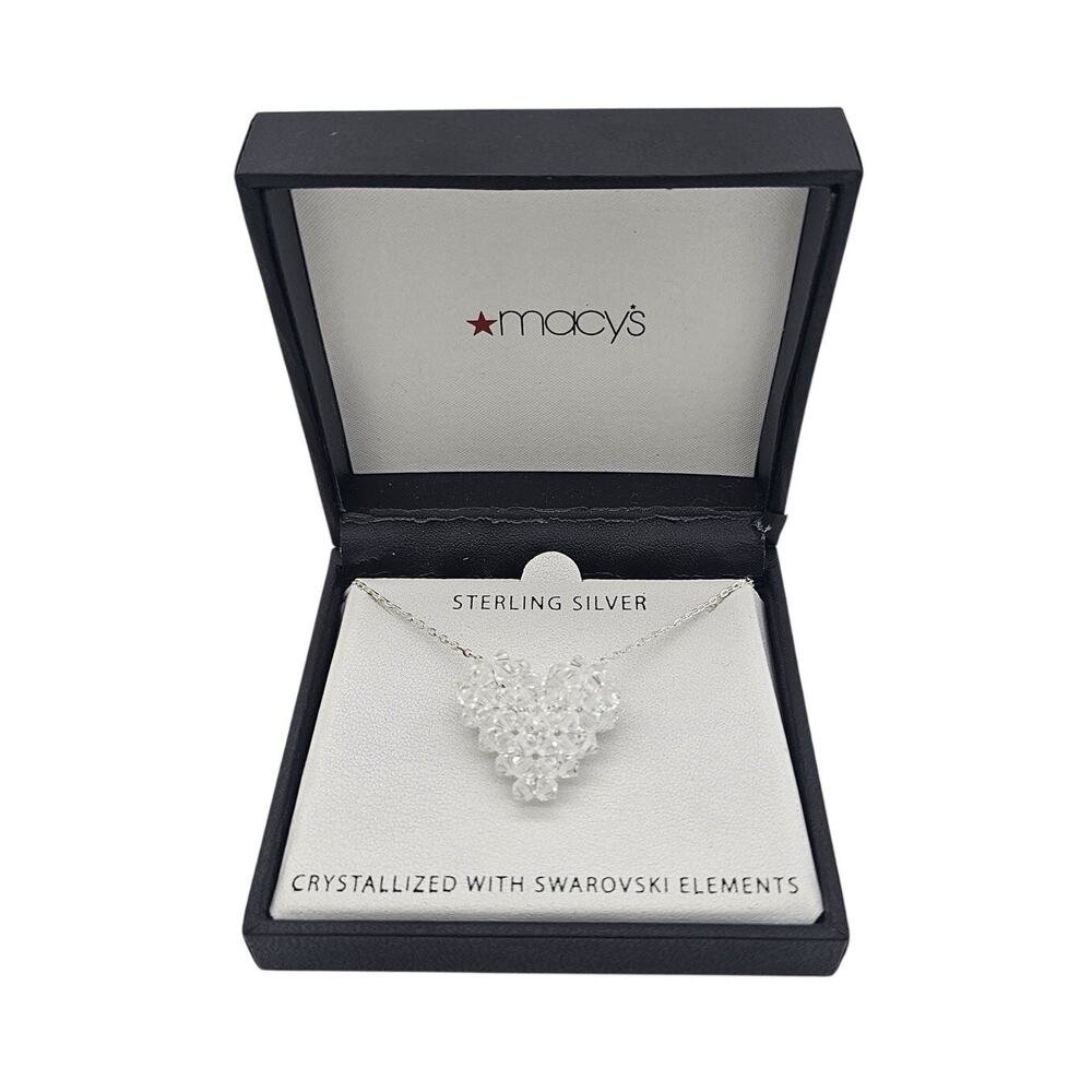 Vintage Sterling Silver Rock Crystal Beads Heart Pendant Necklace With Box